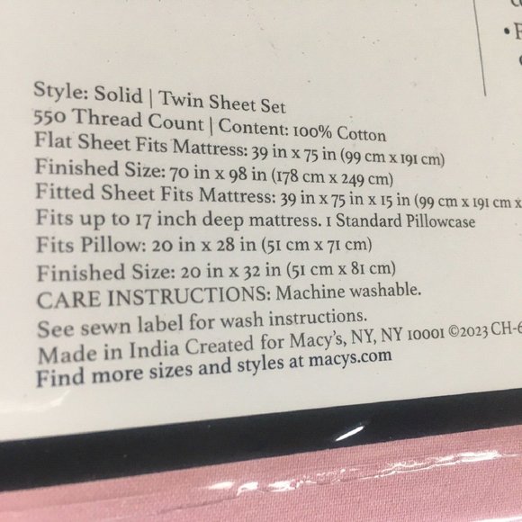 new Charter Club 550 Thread Count Cotton TWIN Sheet Set in CHERRY BLOSSOM PINK - Picture 5 of 6